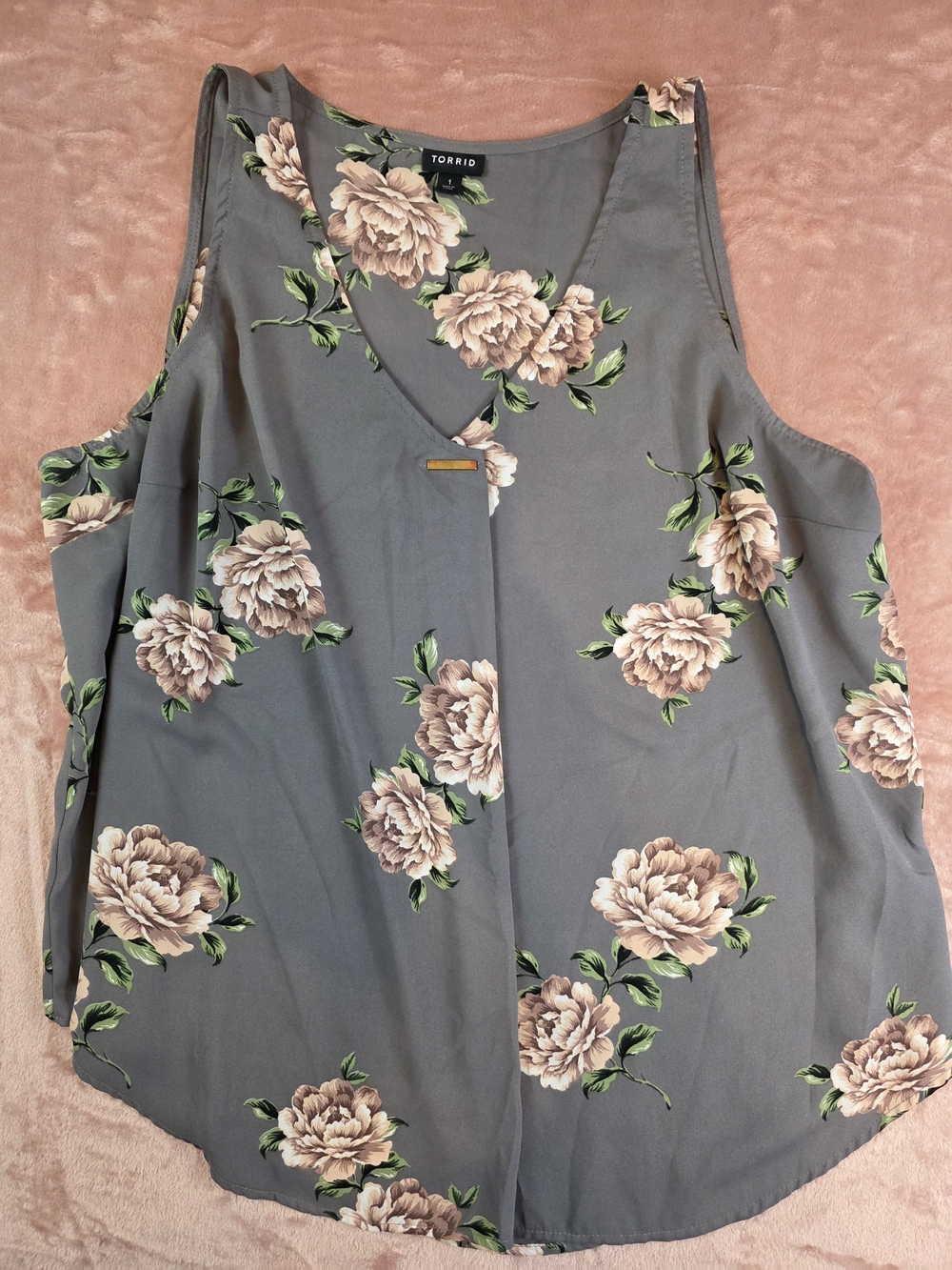 torrid Gray Floral Sleeveless V-Neck Blouse